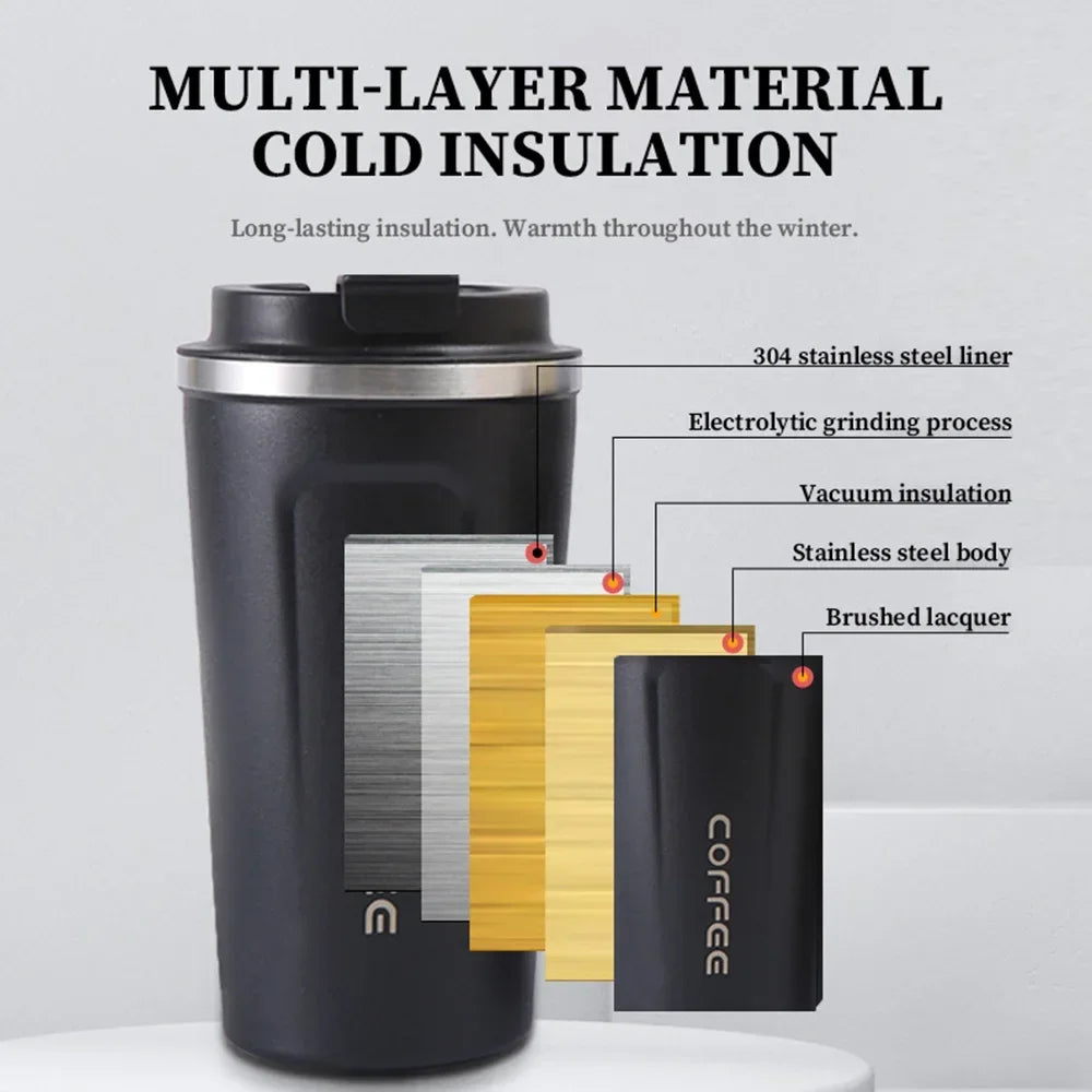 380ML/510ML Vacuum Flasks Travel Coffee Mug Stainless Steel Thermal Mug Leakproof Tea Coffee Cup Car Portable Insulated Bottles