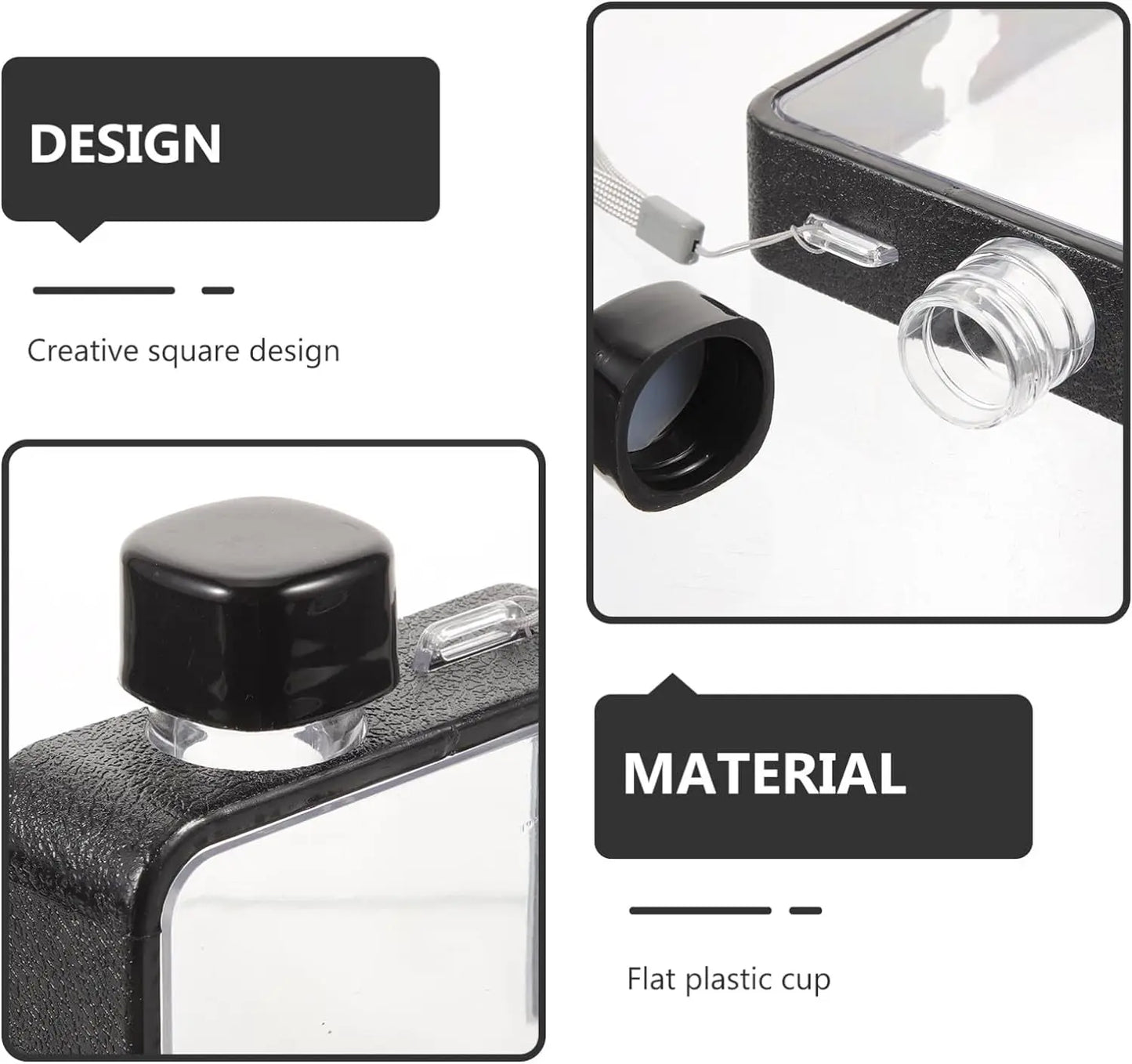 Plastic Flat Bottle for Water Portable Fit in Handbag Free BPA Easy Carry Transparent Bottle DIY Flask Easy to Carry Free Ship