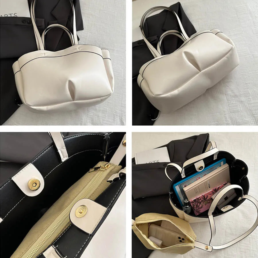 Women Tote Bag Underarm Bag Large Capacity PU Leather Shoulder Bags Vintage Solid Crossbody Bag Trendy Briefcase Bags with Purse