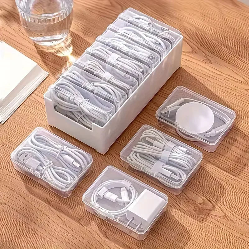 Cable Organizer Boxe Set with 7 Transparent Storage Boxes Multipurpose Desktop Cable Management  Charger Organizer JewelryStorge