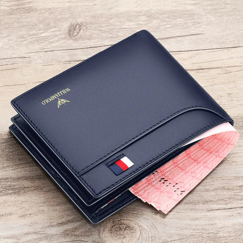 WILLIAMPOLO Men Leather Wallets Small Money Purses Design Dollar Price Top Men Thin Wallet Business Short Wallet For Men