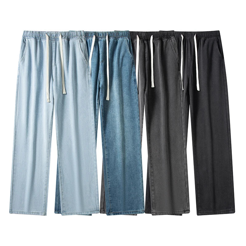 2025 new men's jeans summer thin boys straight retro versatile loose wide-leg long pants trendy fashion