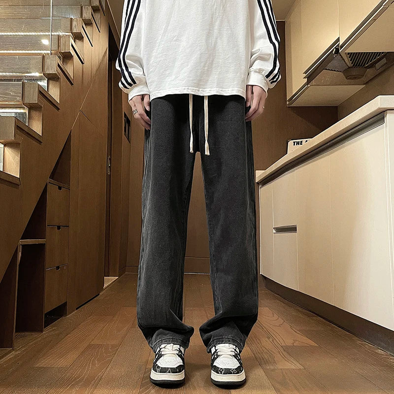 2025 new men's jeans summer thin boys straight retro versatile loose wide-leg long pants trendy fashion