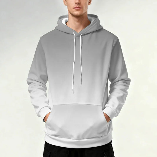 Men's Distinctive Hoodie for Autumn & Winter, Featuring Gray-White Gradient Design, Sleek, Exquisite and Effortlessly Trendy