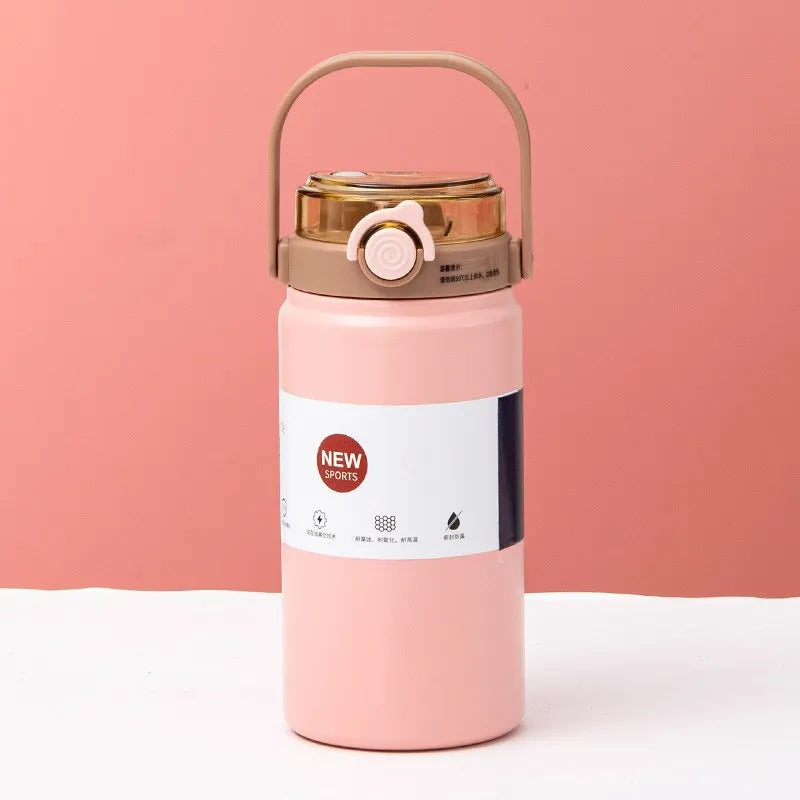 1L Stainless Steel Thermal Water Bottle Thermoses Vacuum Flask With Straw Tumbler Portable Cold Hot Drinks Thermos Cup Fitness