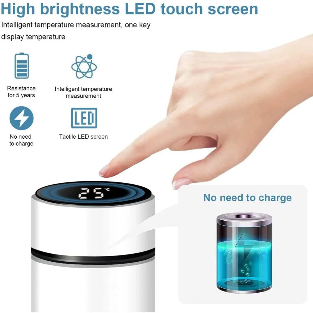 500mlSmart Water Bottle with LED Temperature Display Thermostat Double Wall Vacuum Insulated Water Bottle Cold 36 Hrs Hot 24 Hrs