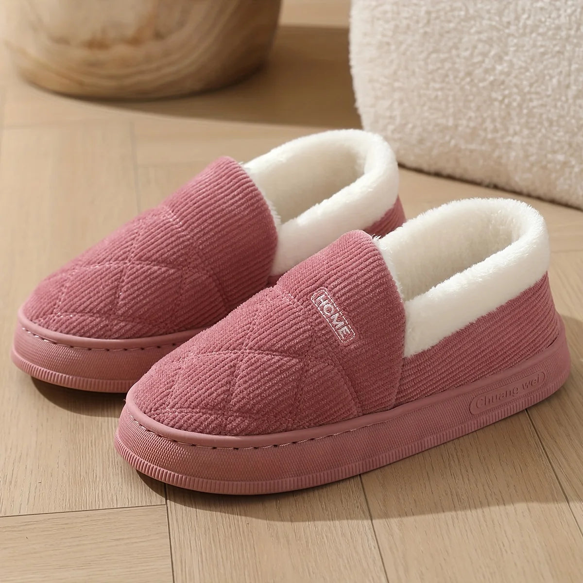 Cozy Winter Slippers for Women - Fashionable Corduroy Indoor Shoes with Soft Sole, Warm Plush Lining, Non-Slip EVA Sole