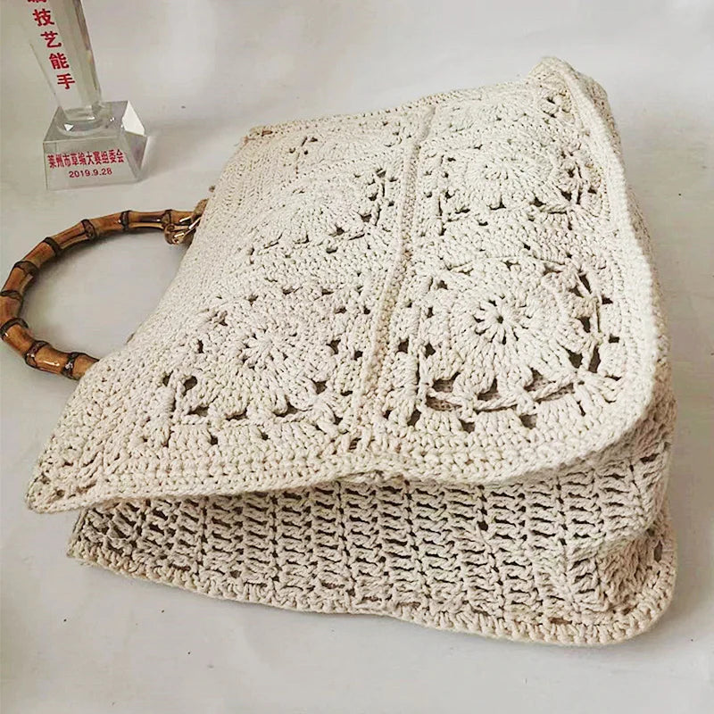 Women's Tote Bag Female Shoulder Large Capacity Designer Handbags cotton Knitting flower Shopping Handle Women Shopper Bags