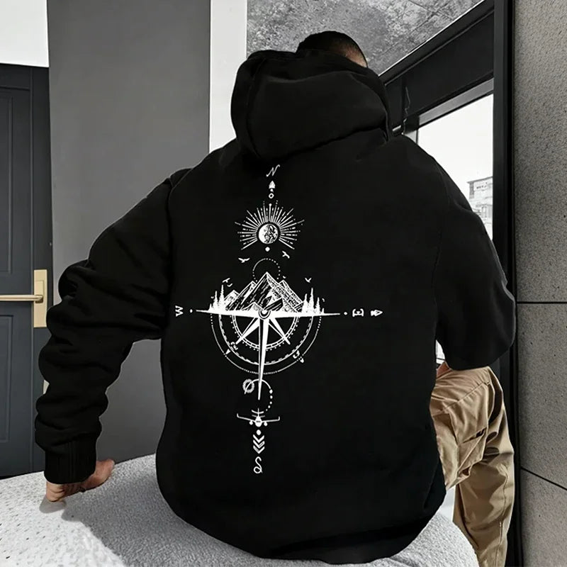 Men's Hoodies Long-sleeved Hooded Sweatshirts Compass Street Fashion Hoodie Harajuku Fashion Streetwear Classic Men Clothing