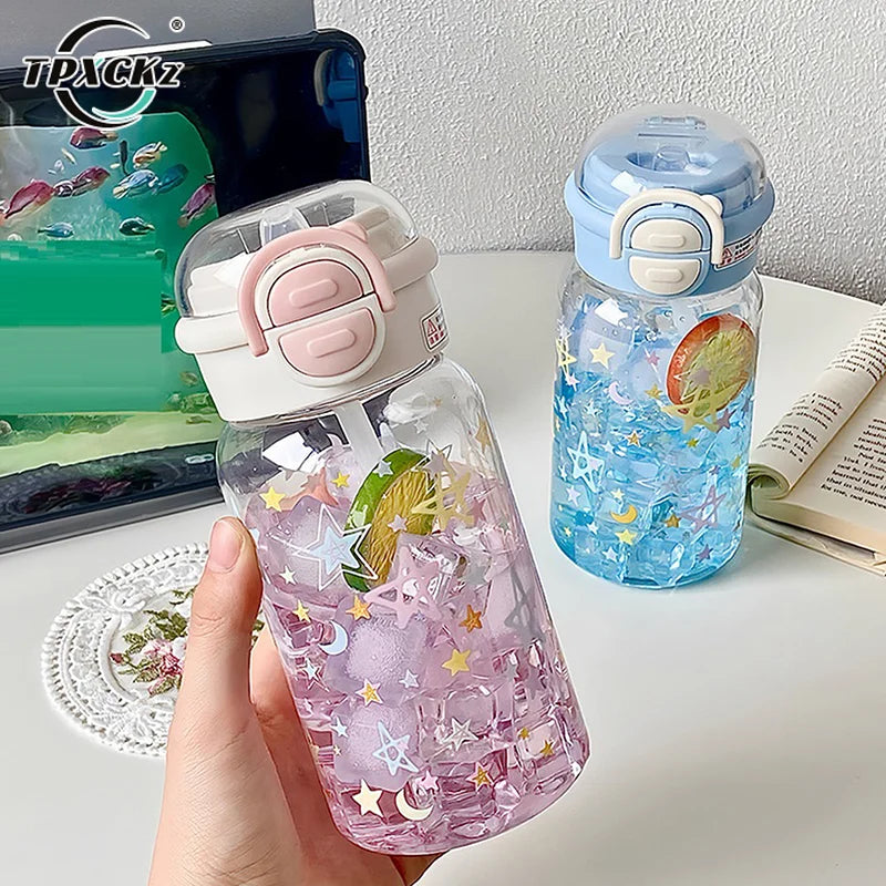 Cute Water Bottle With Straw Portable Plastic Cover Water Cup For Kid Kawaii Bottle Water Leak-Proof Cute Drinking Bottle