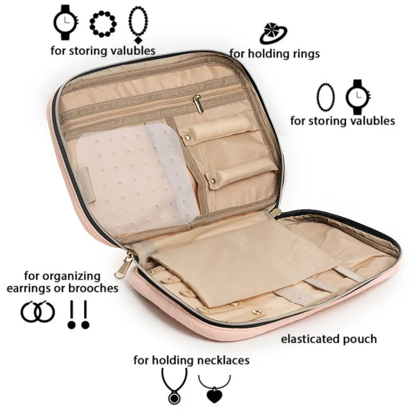 Portable Jewelry Bag Travel Jewelry Storage Organizer Necklace Earrings Rings Bracelet Pouch Travelling Jewelry Packing Case