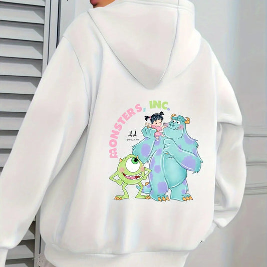 Official Women's Hoodies - Monsters Inc. Inspiring Sweatshirts, Beige Hooded Pullover for Women and Teens Printed Hooded Sweater