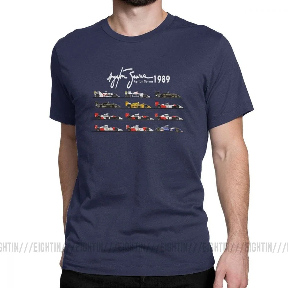 Man's All The Cars Aryton Senna Racing Car T-Shirt Crew Neck Short Sleeve Tops Pure Cotton Tee Shirt Summer T Shirts