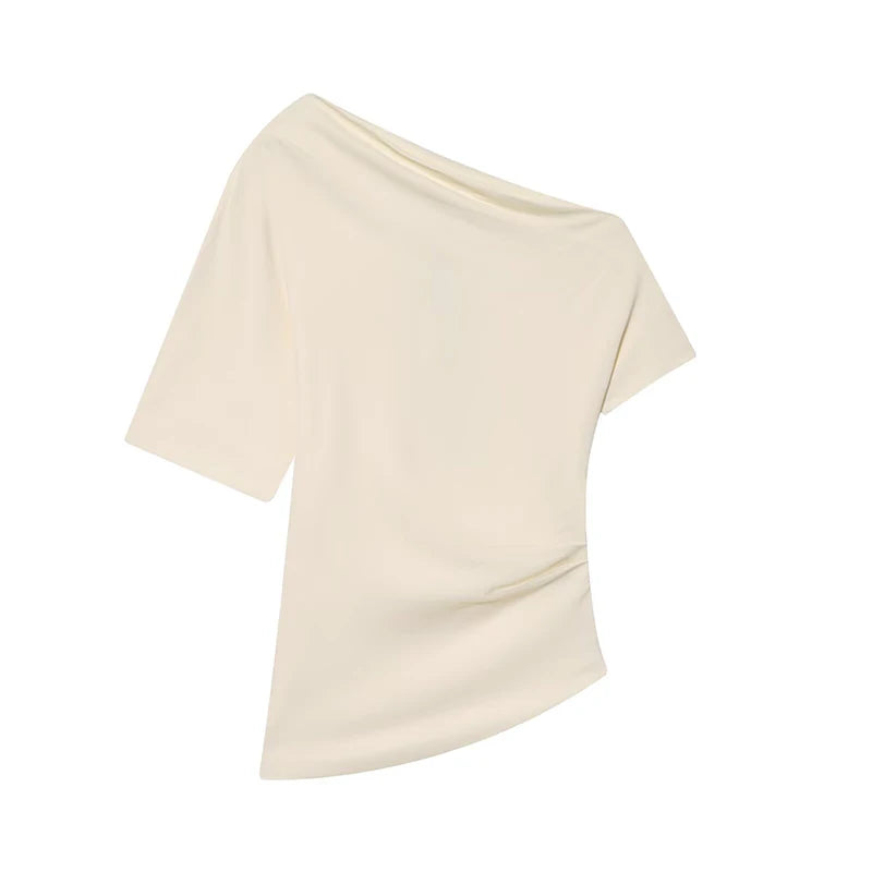 Women's Tops Spring Summer Fashion Asymmetric Hem Pleated Tops Casual Female Chic Tops