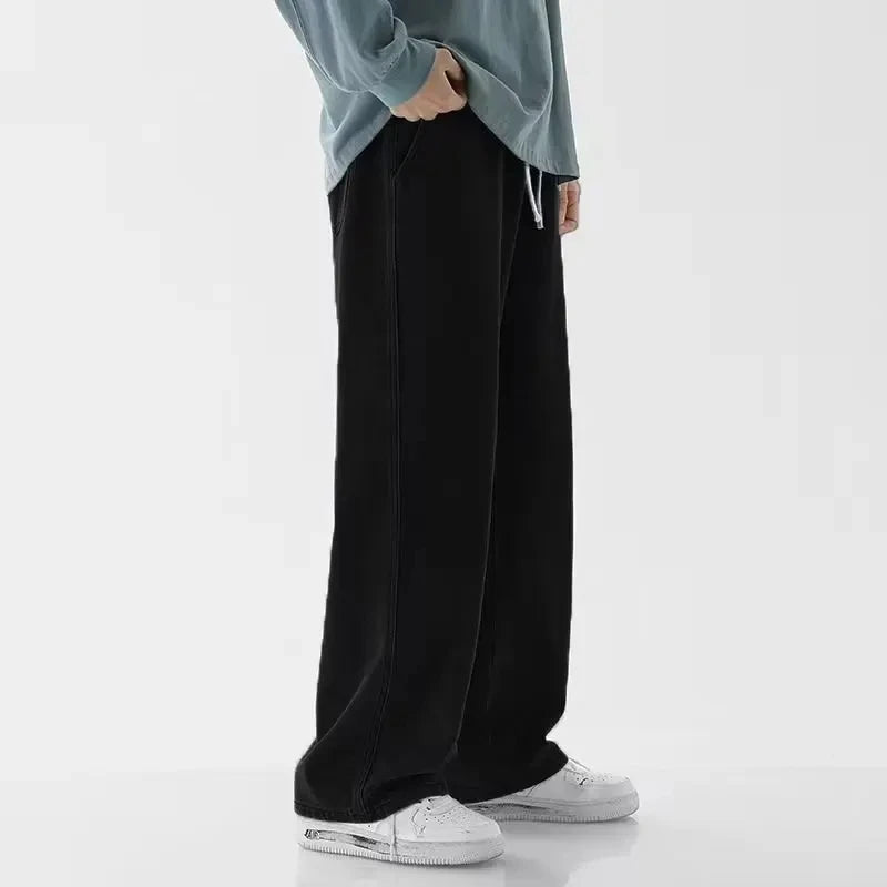 The New Wide-leg American Jeans for Men in The Four Seasons Feature A LooseRetro  Straight-leg  Pants Casual and Trendy Style