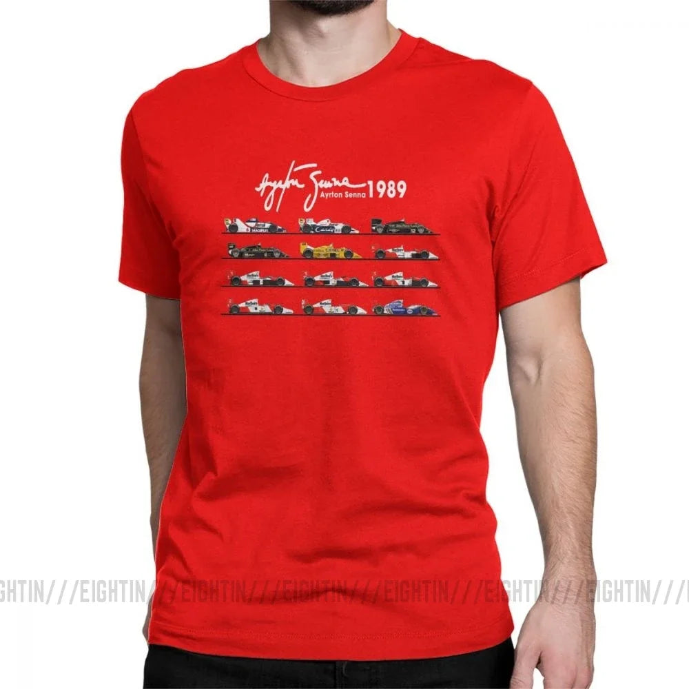 Man's All The Cars Aryton Senna Racing Car T-Shirt Crew Neck Short Sleeve Tops Pure Cotton Tee Shirt Summer T Shirts
