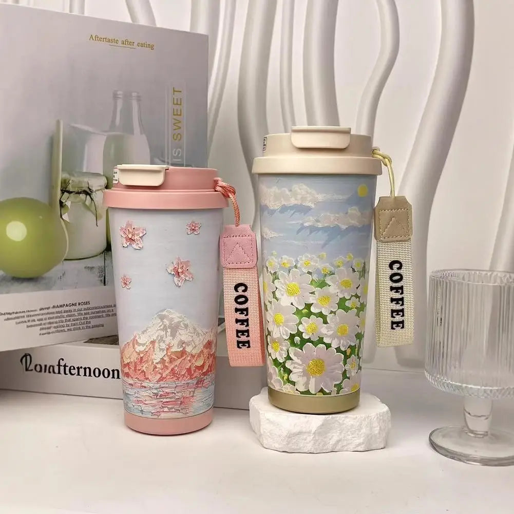 Colorful Flowers Garden Travel Coffee Tumblers Wildflower Tumbler Stainless Steel Cup with Lid & Straw Coffee Mug Holiday Gifts