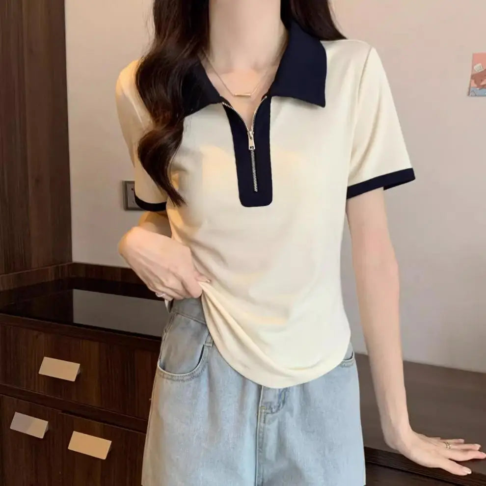 Women's Versatile Tops in Summer, Loose Shoulders, Slightly Fat Covering the Flesh and Making You Look Slim and Short Sleeves