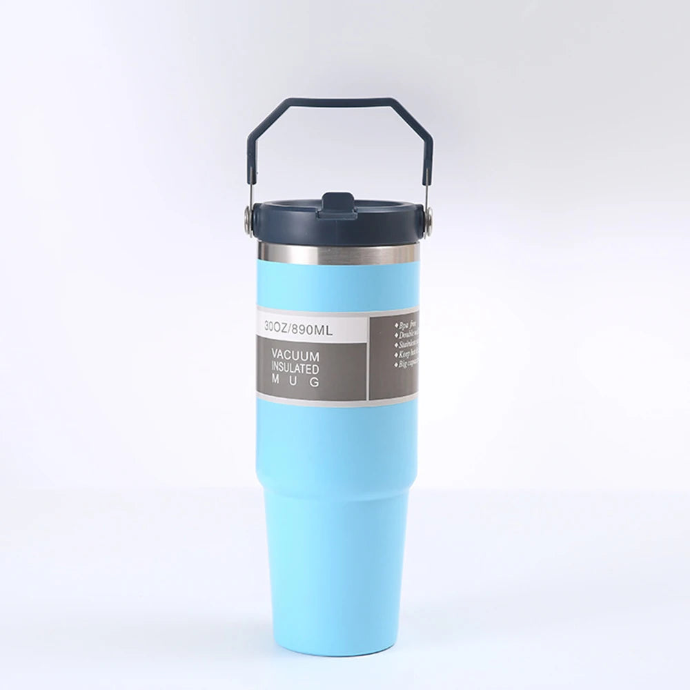 Double Wall Vacuum Insulated Stainless Steel Tumbler with Straw - Large Capacity Portable Travel Mug, Car Cup Holder Friendly, L