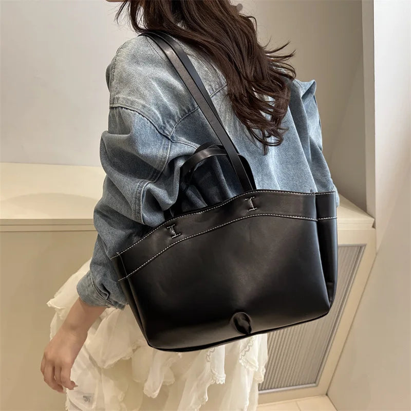 Women Tote Bag Underarm Bag Large Capacity PU Leather Shoulder Bags Vintage Solid Crossbody Bag Trendy Briefcase Bags with Purse