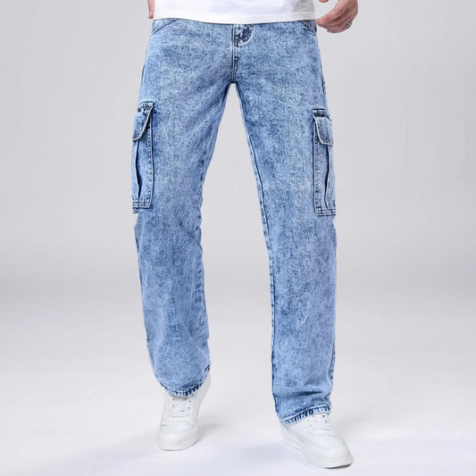 Men's Loose Straight Leg Jeans American Fashion Brand Casual Workwear Comfortable Fit Classic Style