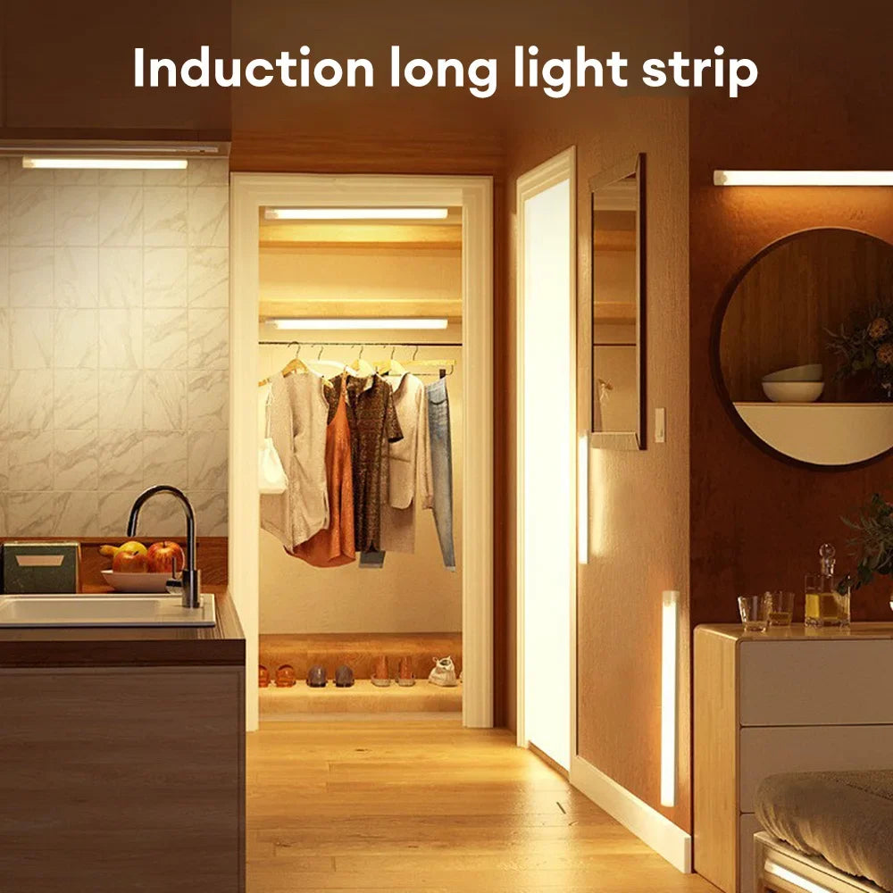 Motion Sensor LED Under Cabinet Lamp Dimmable Rechargeable Night Light Stairs Closet Room Aisle Tube Bar Detector Bulb