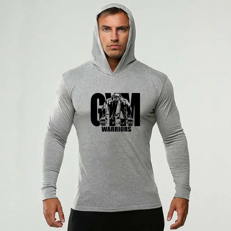 Men’s Running T-shirts Spring Autumn Bodybuilding Hoodies Cotton Breathable Fitness Workout Hooded Clothing Gym Sports Muscle