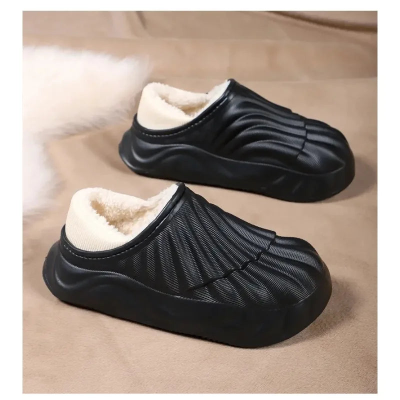 2026 Winter Women Cotton Slippers Warm Non-Slip Thick Bottom Slides Soft Waterproof Home Shoes Plush Men Couple Outdoor Slipper
