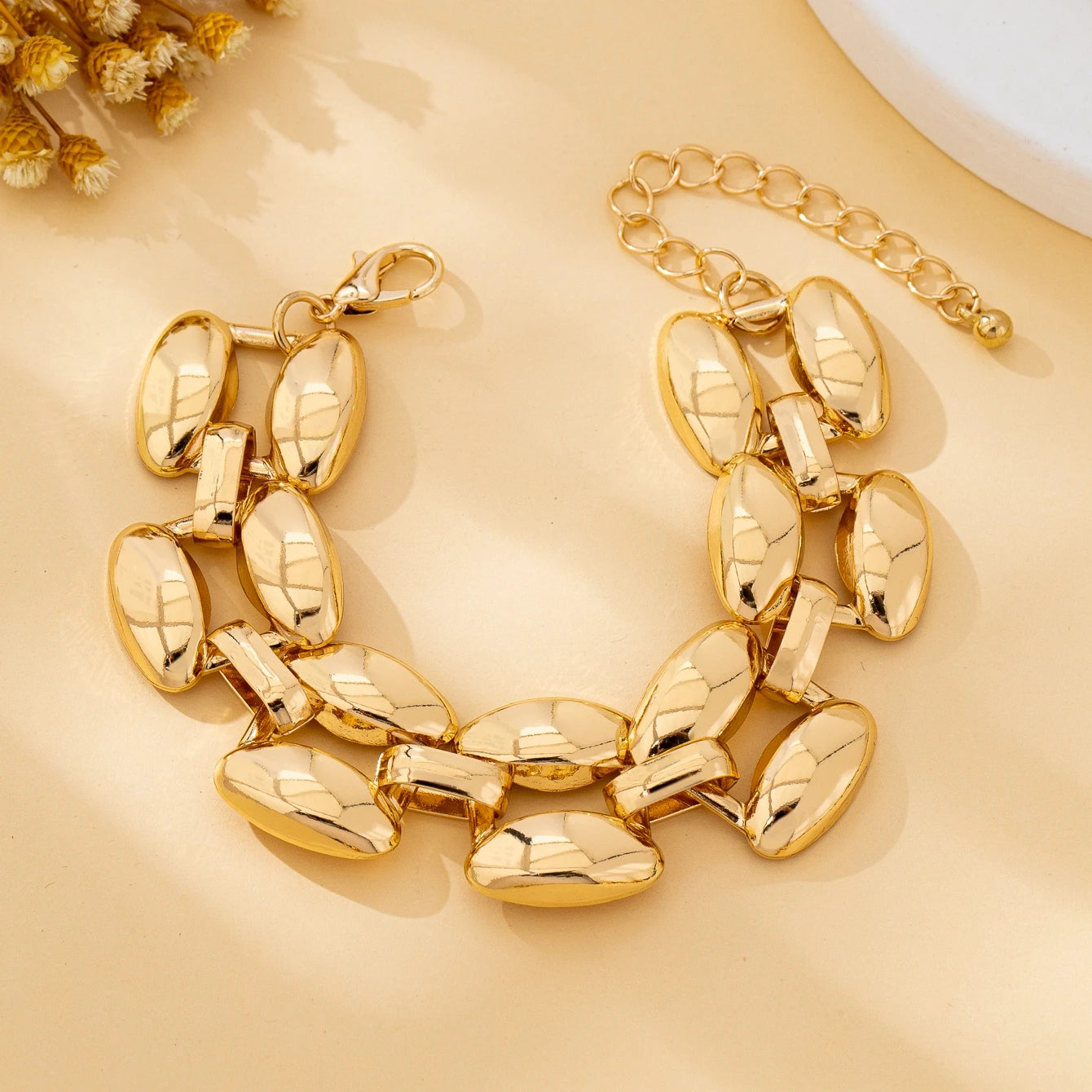 Women's Jewelry Set, Geometric Chain Smooth Bracelet and Necklace Set, Suitable for Daily Wear and Vacation Wear