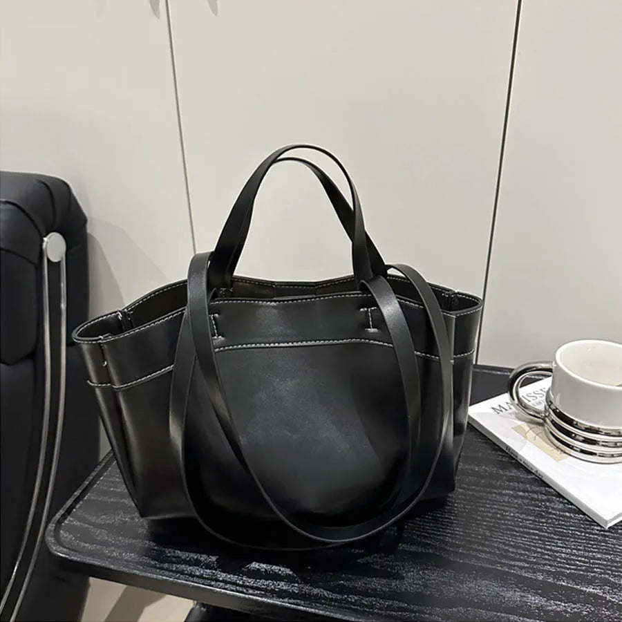 Women Tote Bag Underarm Bag Large Capacity PU Leather Shoulder Bags Vintage Solid Crossbody Bag Trendy Briefcase Bags with Purse