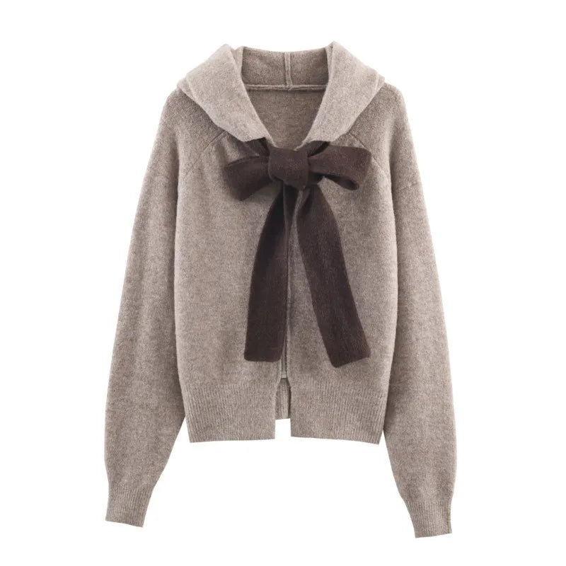 HipSeam Women Hoodie with Contrast Bow Detail Knitted Long Sleeve Ribbed Trims Women's Hoodies Lady Pullovers Female Outerwear