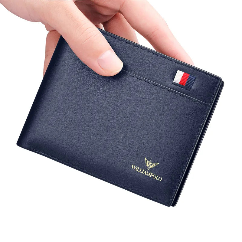 WILLIAMPOLO Men Leather Wallets Small Money Purses Design Dollar Price Top Men Thin Wallet Business Short Wallet For Men