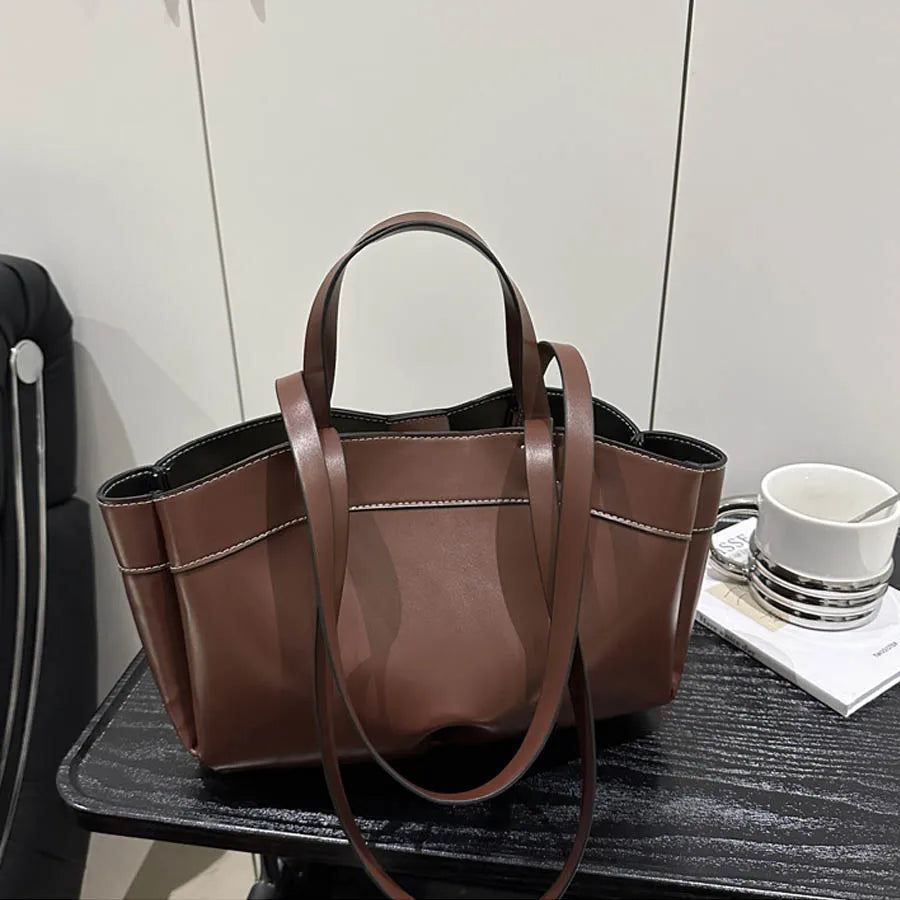 Women Tote Bag Underarm Bag Large Capacity PU Leather Shoulder Bags Vintage Solid Crossbody Bag Trendy Briefcase Bags with Purse