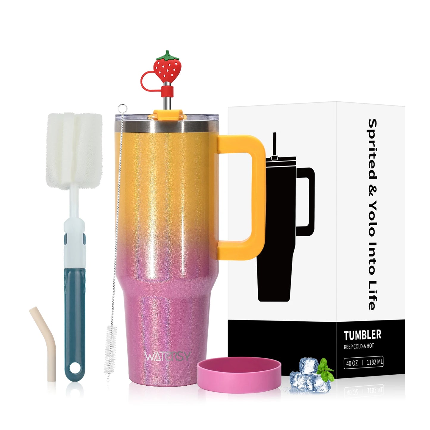 WATERSY 30/40oz Tumbler Large Capacity Thermal Cup Stainless Steel Insulated Mug with Handle & Straw Double Wall Vacuum Flask