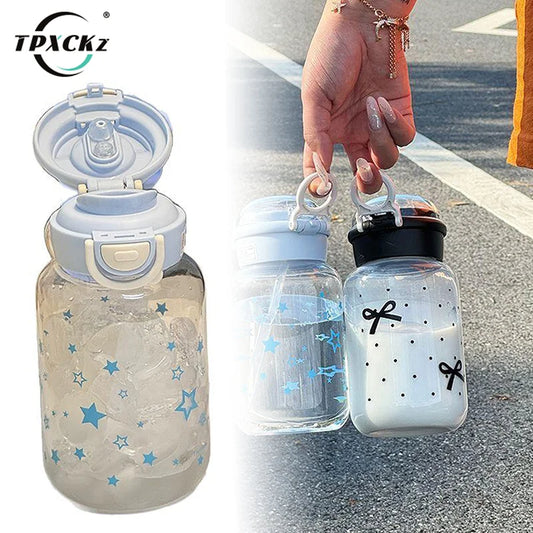 Cute Water Bottle With Straw Portable Plastic Cover Water Cup For Kid Kawaii Bottle Water Leak-Proof Cute Drinking Bottle