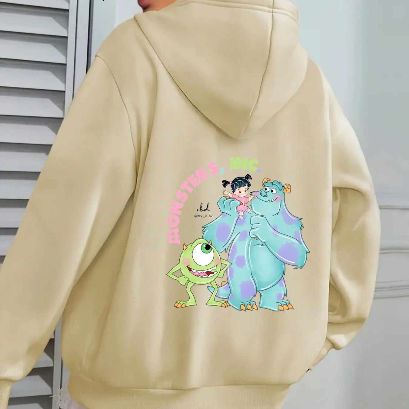 Official Women's Hoodies - Monsters Inc. Inspiring Sweatshirts, Beige Hooded Pullover for Women and Teens Printed Hooded Sweater