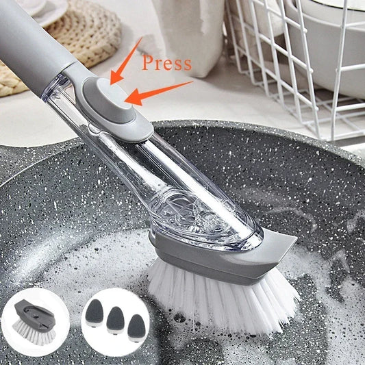 Kitchen Cleaning Brush 2 In 1 Long Handle Cleaing Brush with Removable Brush Sponge Dispenser Dishwashing  Kitchen Tools