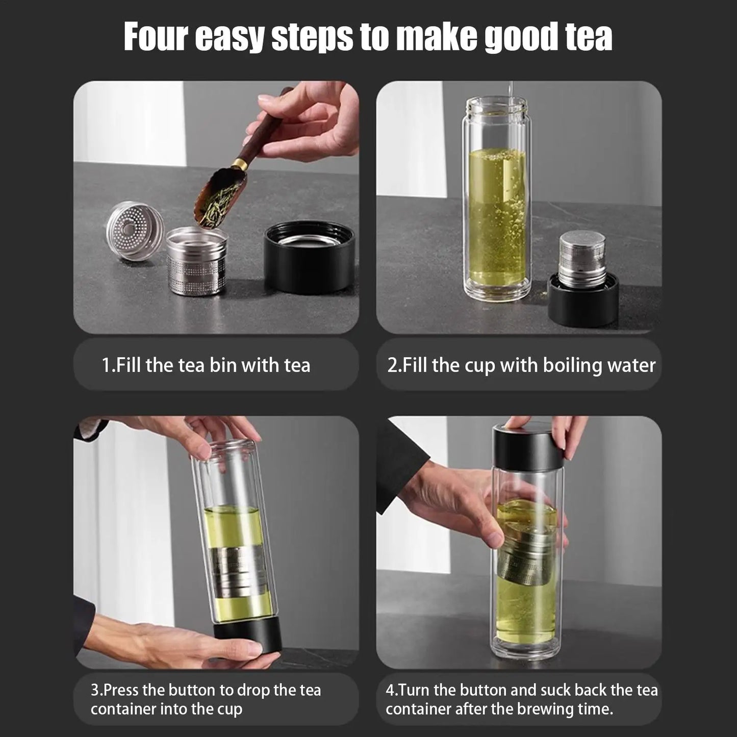 Tea Infuser Tumbler Travel Tea Infuser 400ml High Temperature Resistant Drinkware with Magnetic Lid Double-Layer Water Cup