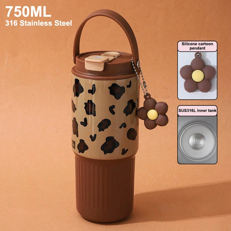 Cute Tumbler 750ML Water Bottle 316 Stainless Steel Vacuum Thermos Bottle Insulated Portable Thermos Cup Gift For Woman Girl