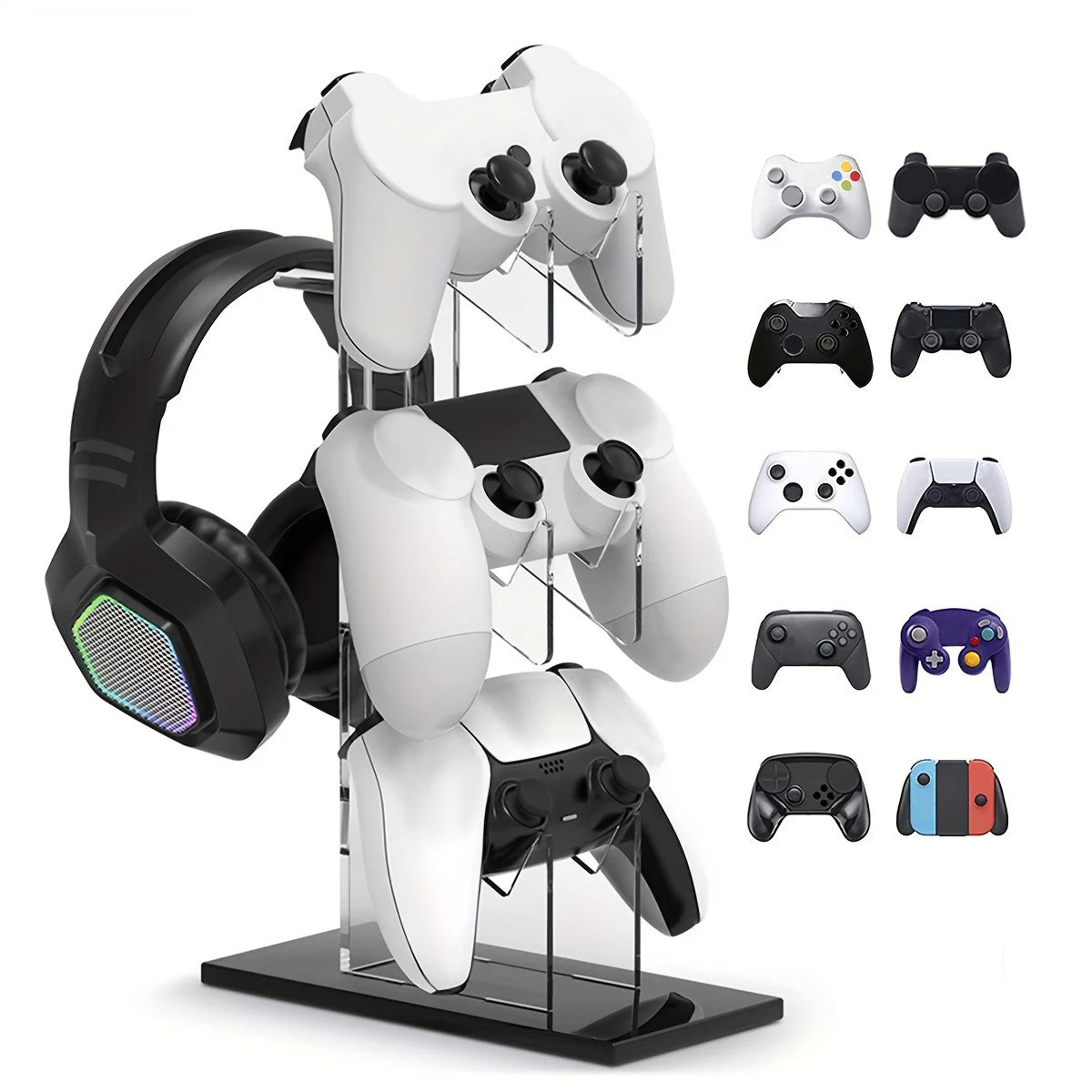 Universal 3-layer Controller Holder and Headphone Holder Game Accessories For PS5 PS4 Storage Holder Black, White, Transparent