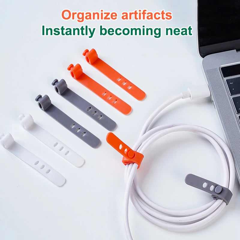 Set of 10 Cable Organizers in Silica, Perfect for Data Line Cable, Earphone and Electrical Wires, Features 3 Slot Cord Winder.