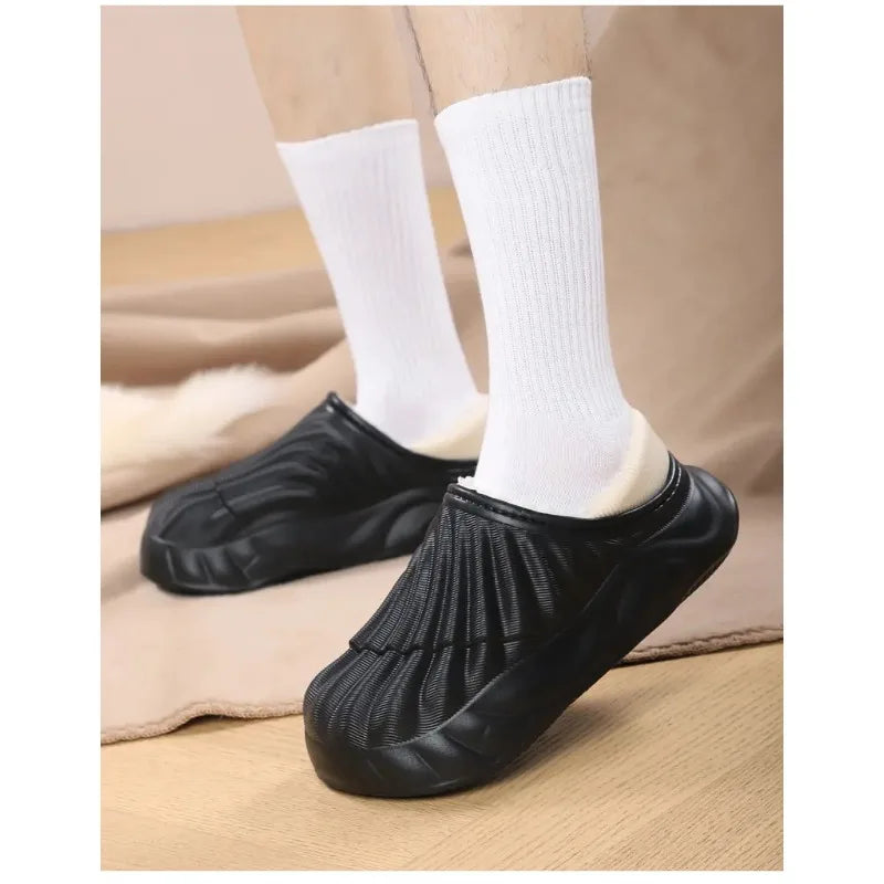 2026 Winter Women Cotton Slippers Warm Non-Slip Thick Bottom Slides Soft Waterproof Home Shoes Plush Men Couple Outdoor Slipper
