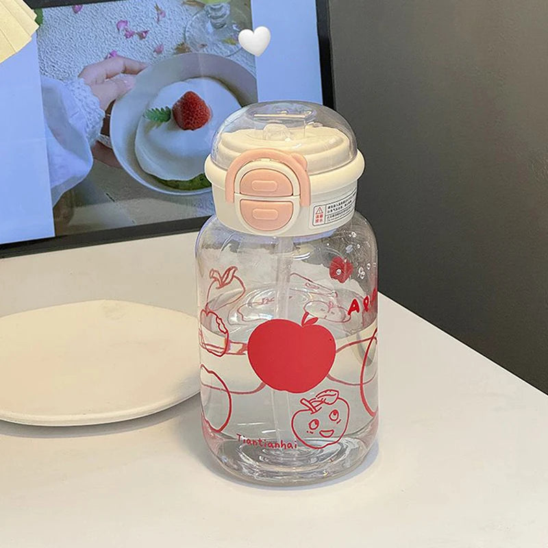 Cute Water Bottle With Straw Portable Plastic Cover Water Cup For Kid Kawaii Bottle Water Leak-Proof Cute Drinking Bottle
