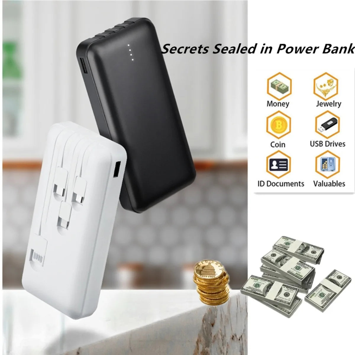 Power bank-shaped storage box can store watches, cash, jewelry, smoking utensils, etc. Interesting safe