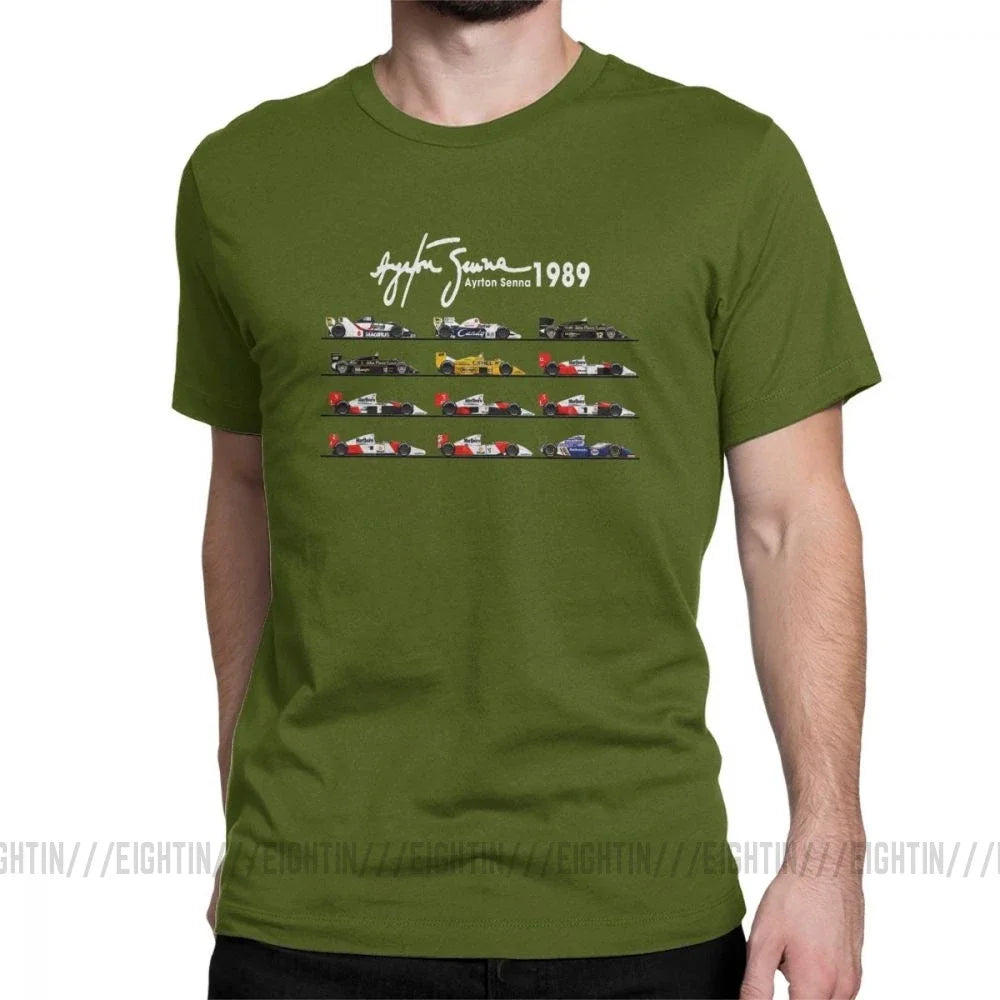 Man's All The Cars Aryton Senna Racing Car T-Shirt Crew Neck Short Sleeve Tops Pure Cotton Tee Shirt Summer T Shirts