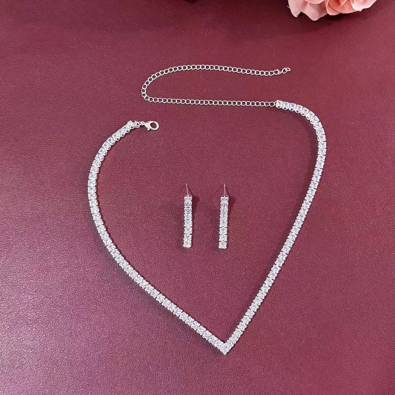 Fashionable women's necklace, hand jewelry, earrings, rings, wedding jewelry 3-piece set, fashionable and simple wedding jewelry