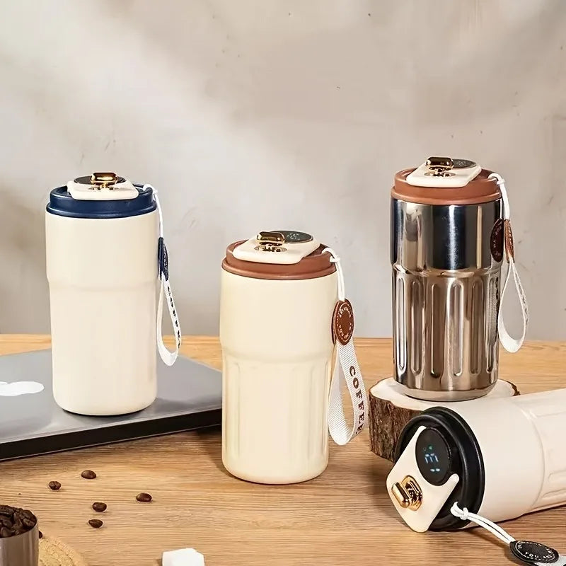 Thermal Cup with Temperature Display Smart Coffee Thermos with Leakproof Flip Lid, Stainless Steel Body Insulated Coffee Mug