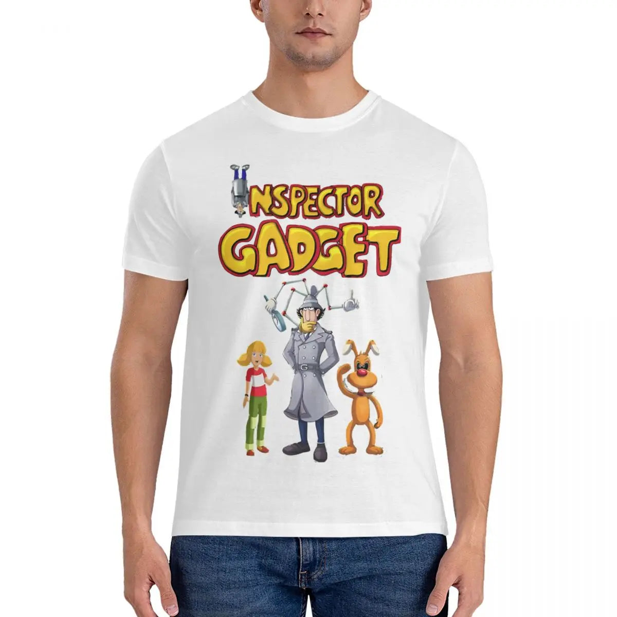 Men T-Shirts Christmas Funny Cotton Tee Shirt Short Sleeve Inspector Gadget T Shirt Crewneck Tops Gift