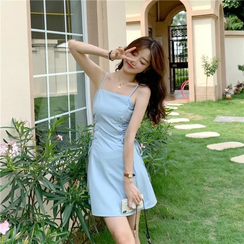 2 Pieces Sets for Women Commuting Lightly Cooked Office Suits Blue Kawaii Dress Short Sleeve Midi Woman Outfit Slim Fit Co Ord