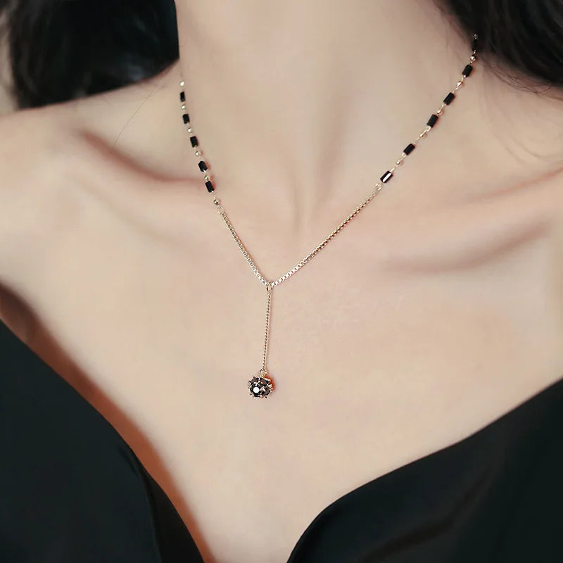 2025 New Jewelry For Women's Mysterious Sexy Black Crystal Zircon Ball Pendant Necklace Party Luxury Necklace Girls Accessories